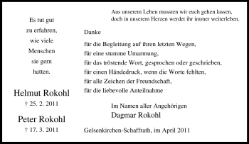 Traueranzeige von Peter Rokohl von Tageszeitung