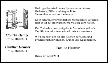 Traueranzeige von Monika Heinzer von Tageszeitung