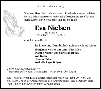 Traueranzeige von Eva Nielsen von Tageszeitung