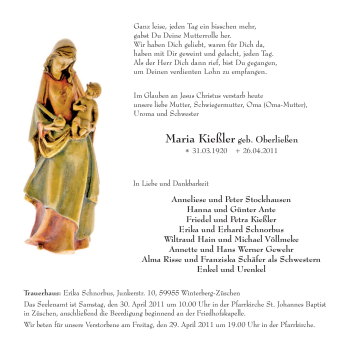 Traueranzeige von Maria Kießler von Tageszeitung