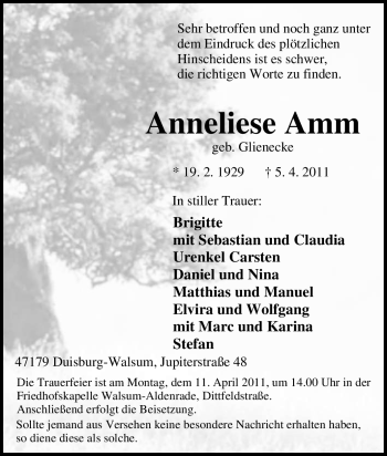 Traueranzeige von Anneliese Amm von Tageszeitung