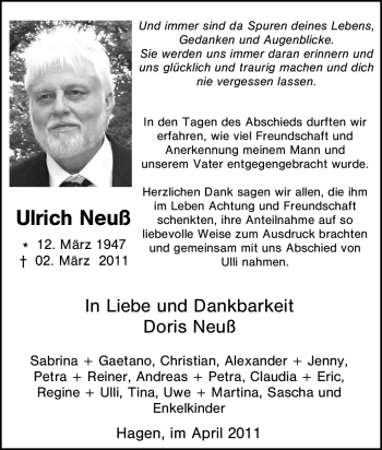 Traueranzeige von Ulrich Neuß von Tageszeitung