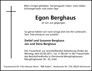 Traueranzeige von Egon Berghaus von Tageszeitung