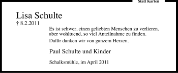 Traueranzeige von Lisa Schulte von Tageszeitung