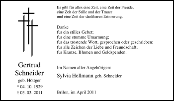 Traueranzeige von Gertrud Schneider von Tageszeitung