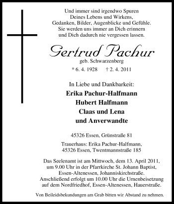Traueranzeige von Gertrud Pachur von Tageszeitung