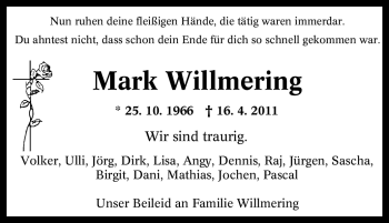 Traueranzeige von Mark Willmering von Tageszeitung