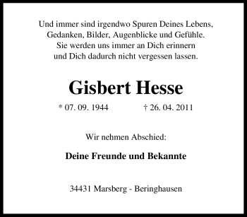 Traueranzeige von Gisbert Hesse von Tageszeitung