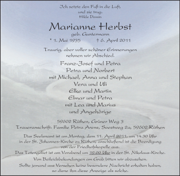Traueranzeige von Marianne Herbst von Tageszeitung