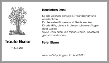 Traueranzeige von Traute Elsner von Tageszeitung