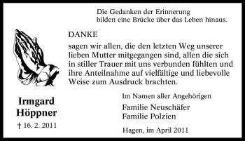 Traueranzeige von Irmgard Höppner von Tageszeitung