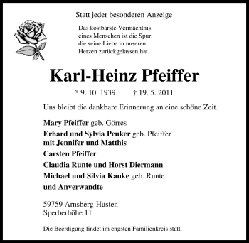Traueranzeige von Karl-Heinz Pfeiffer von Tageszeitung