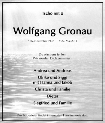 Traueranzeige von Wolfgang Gronau von Tageszeitung