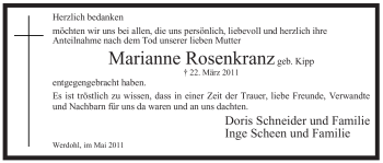 Traueranzeige von Marianne Rosenkranz von Tageszeitung