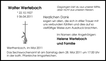 Traueranzeige von Walter Wertebach von Tageszeitung