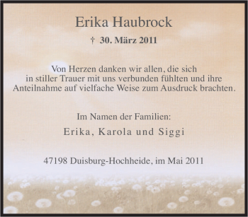 Traueranzeige von Erika Haubrock von Tageszeitung