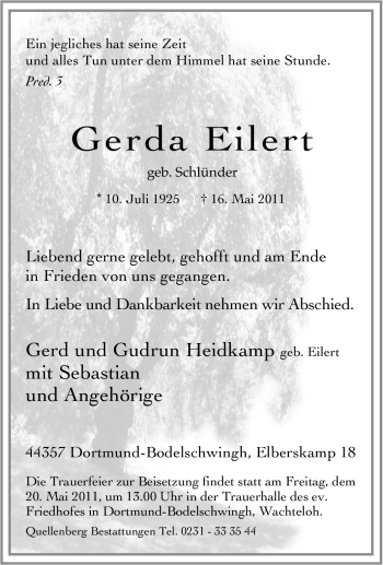 Traueranzeige von Gerda Eilert von Tageszeitung