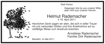 Traueranzeige von Helmut Rademacher von Tageszeitung