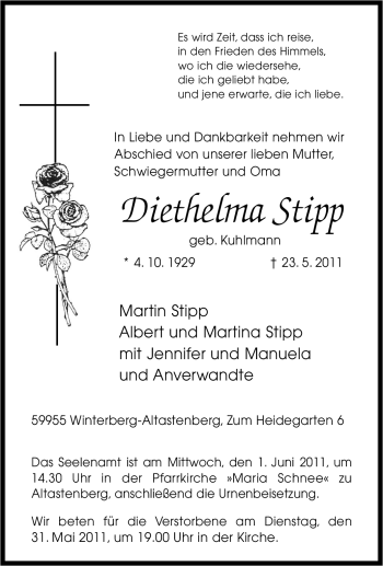Traueranzeige von Diethelma Stipp von Tageszeitung