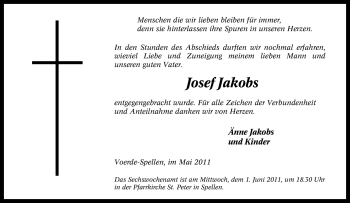 Traueranzeige von Josef Jakobs von Tageszeitung