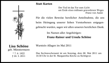Traueranzeige von Lisa Schöne von Tageszeitung