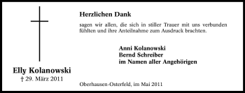 Traueranzeige von Elly Kolanowski von Tageszeitung
