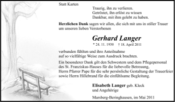 Traueranzeige von Gerhard Langer von Tageszeitung