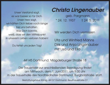 Traueranzeige von Christa Lingenauber von Tageszeitung