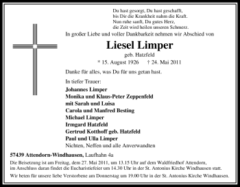 Traueranzeige von Liesel Limper von Tageszeitung
