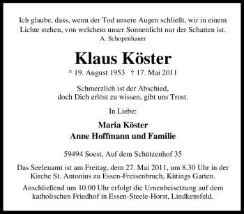 Traueranzeige von Klaus Köster von Tageszeitung