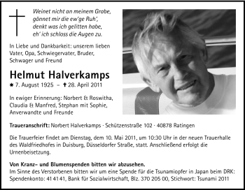 Traueranzeige von Helmut Halverkamps von Tageszeitung