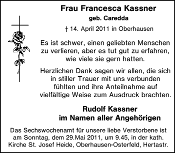 Traueranzeige von Francesca Kassner von Tageszeitung