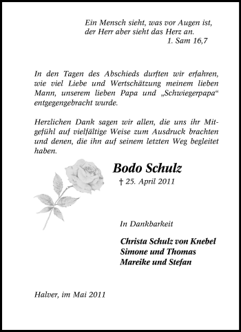 Traueranzeige von Bodo Schulz von Tageszeitung
