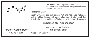Traueranzeige von Torsten Kohlenbeck von Tageszeitung