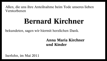 Traueranzeige von Bernard Kirchner von Tageszeitung