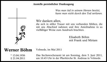 Traueranzeige von Werner Böhm von Tageszeitung