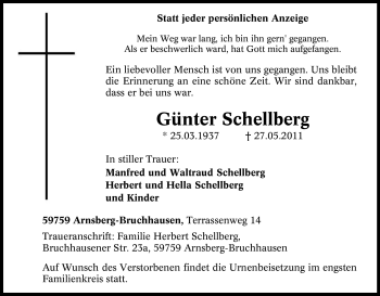 Traueranzeige von Günter Schellberg von Tageszeitung