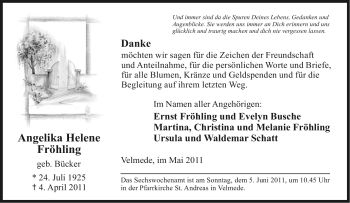 Traueranzeige von Angelika Helene Fröhling von Tageszeitung