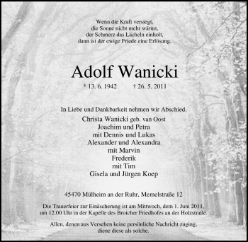 Traueranzeige von Adolf Wanicki von Tageszeitung
