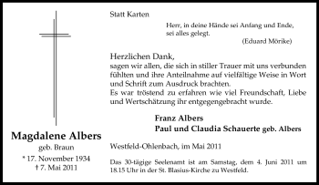 Traueranzeige von Magdalene Albers von Tageszeitung