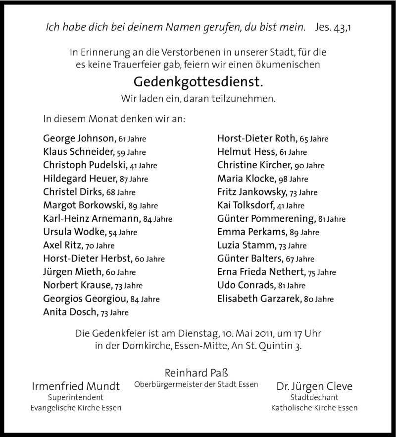  Traueranzeige für Elisabeth Garzarek vom 07.05.2011 aus Tageszeitung