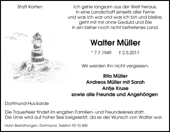 Traueranzeige von Walter Müller von Tageszeitung