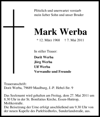 Traueranzeige von Mark Werba von Tageszeitung