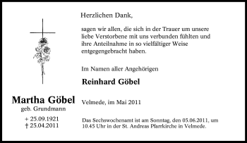 Traueranzeige von Martha Göbel von Tageszeitung