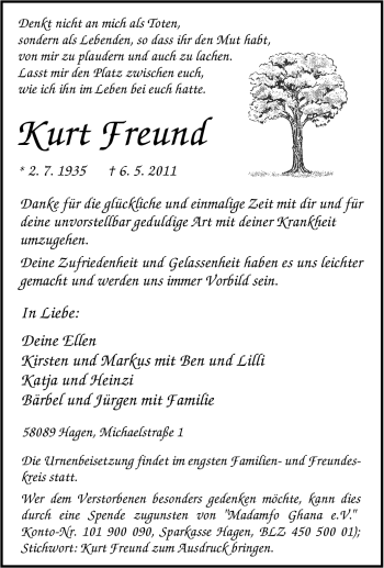 Traueranzeige von Kurt Freund von Tageszeitung