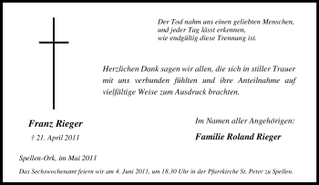 Traueranzeige von Franz Unbekannt von Tageszeitung