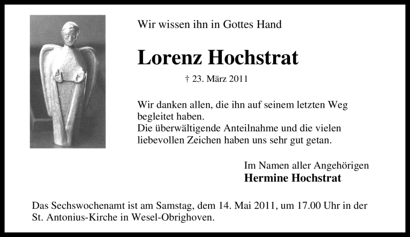 Traueranzeigen von Lorenz Hochstrat TrauerinNRW.de