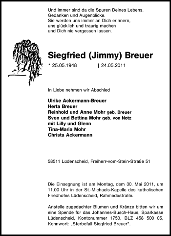 Traueranzeige von Siegfried Breuer von Tageszeitung