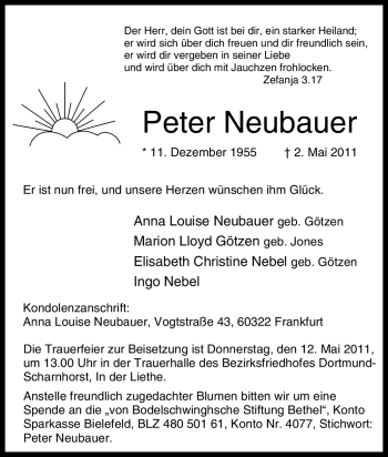Traueranzeige von Peter Neubauer von Tageszeitung
