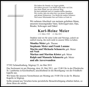 Traueranzeige von Karl-Heinz Meier von Tageszeitung